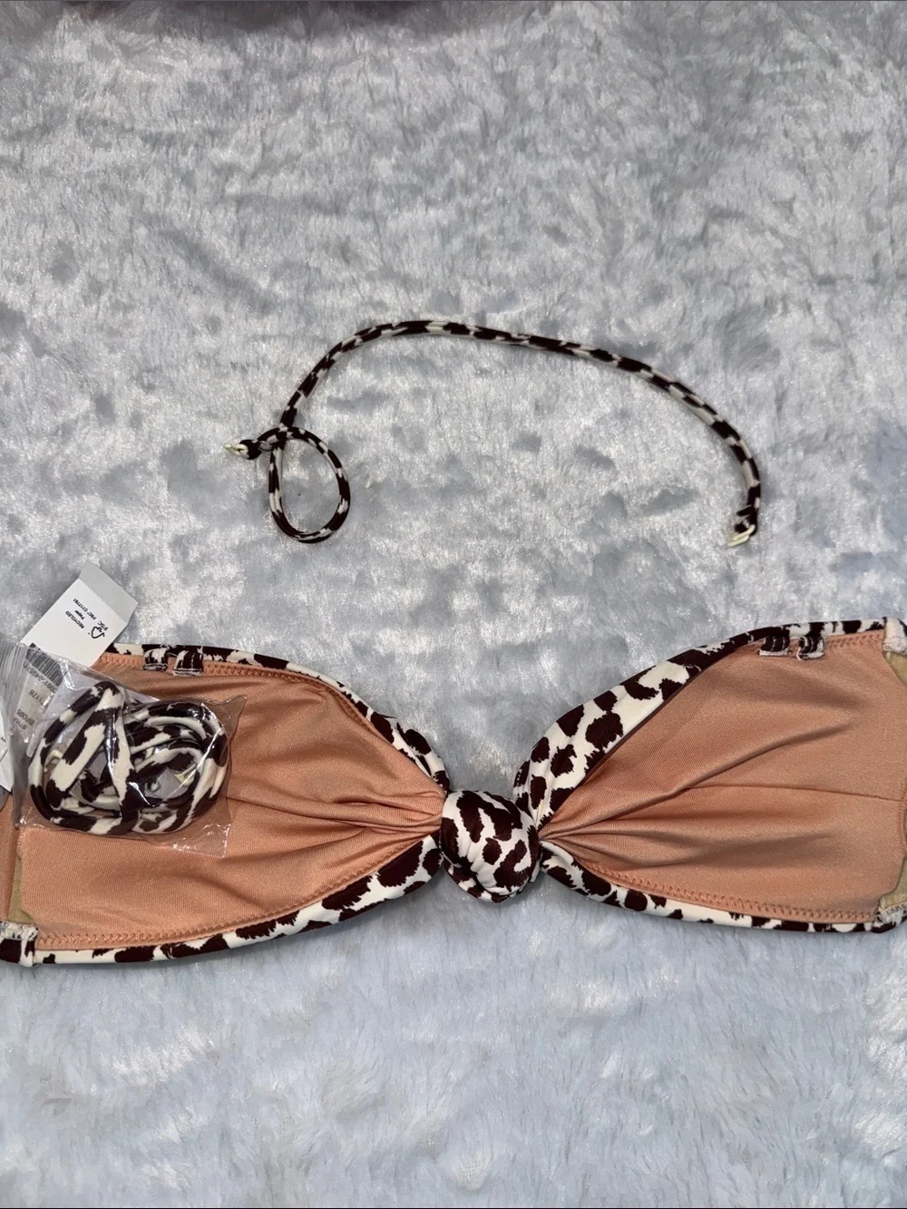 J. Crew Cream and Brown Leopard Knot Bikini Top